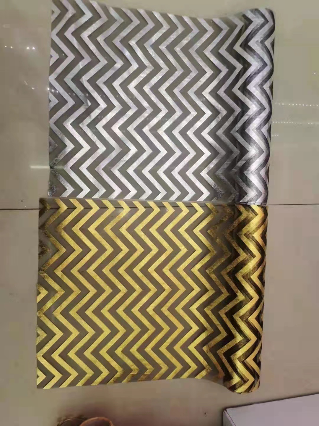 Gold-embossed striped gauze