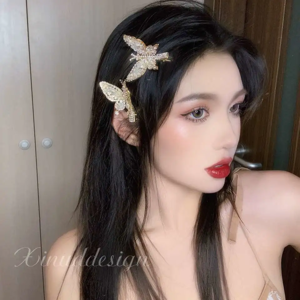 XINUD蝴蝶仙子水钻灵动发夹法式复古vintage仙气古风发饰头饰发夹