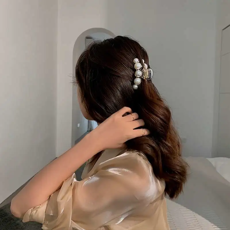 珍珠抓夹简约气质ins冷淡风发夹后脑勺盘发顶夹韩国ins发饰