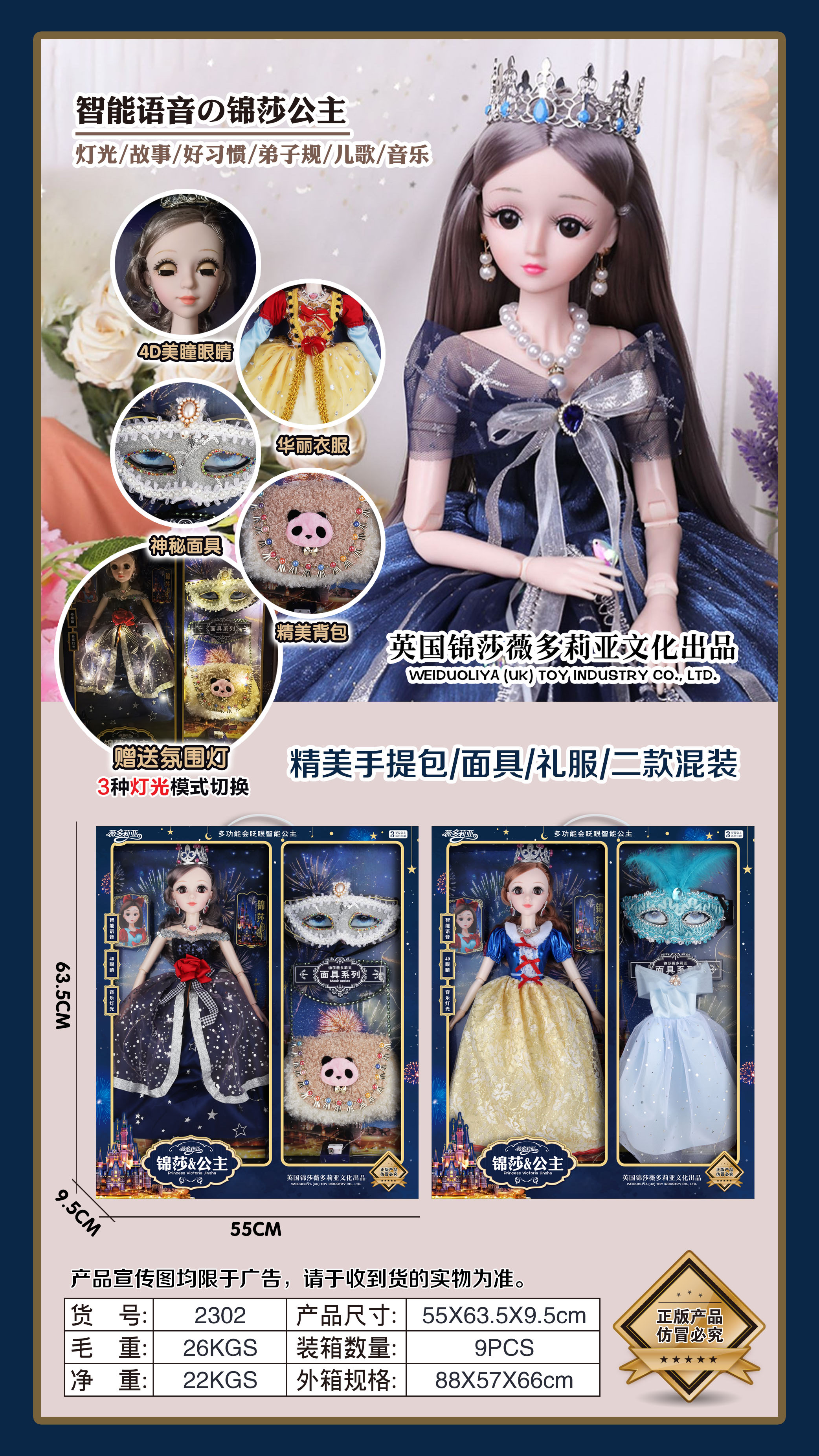 Item No. : 2302 Jinsha. Victoria. Smart Voice Function doll