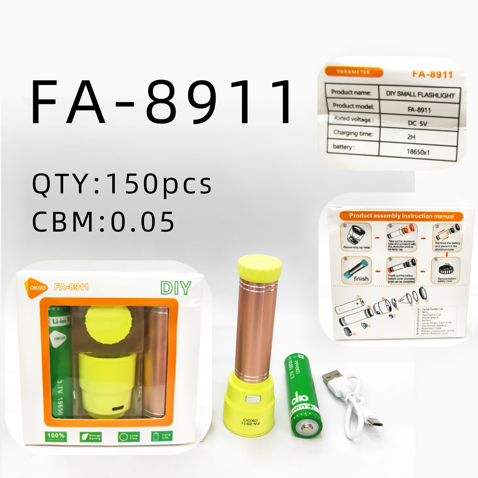 跨境迷你手电筒led多功能强光手电筒户外便携家用USB充电手电筒 FA-8911