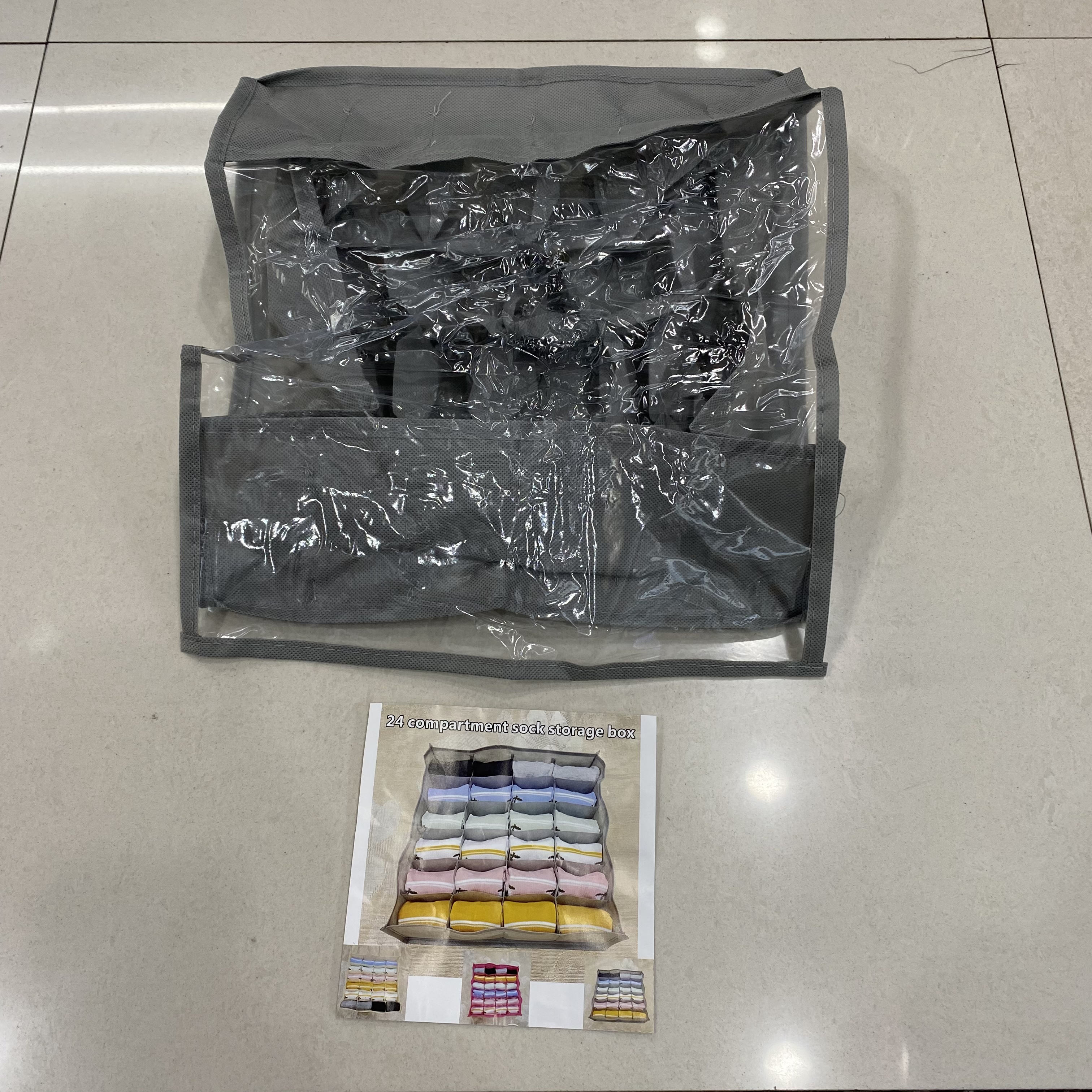 袜子收纳盒24格衣物储物箱家用加盖款袜子整理防尘收纳袋   