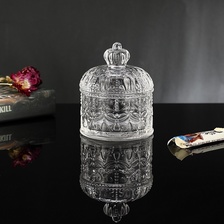 复古浮雕玻璃糖缸水晶糖果罐带盖收纳罐精致ins风化妆品收纳装饰摆件                           