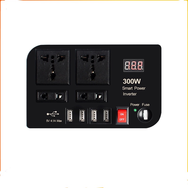 12v to 220v digital display car inverter, 300w universal socket, four USB ports