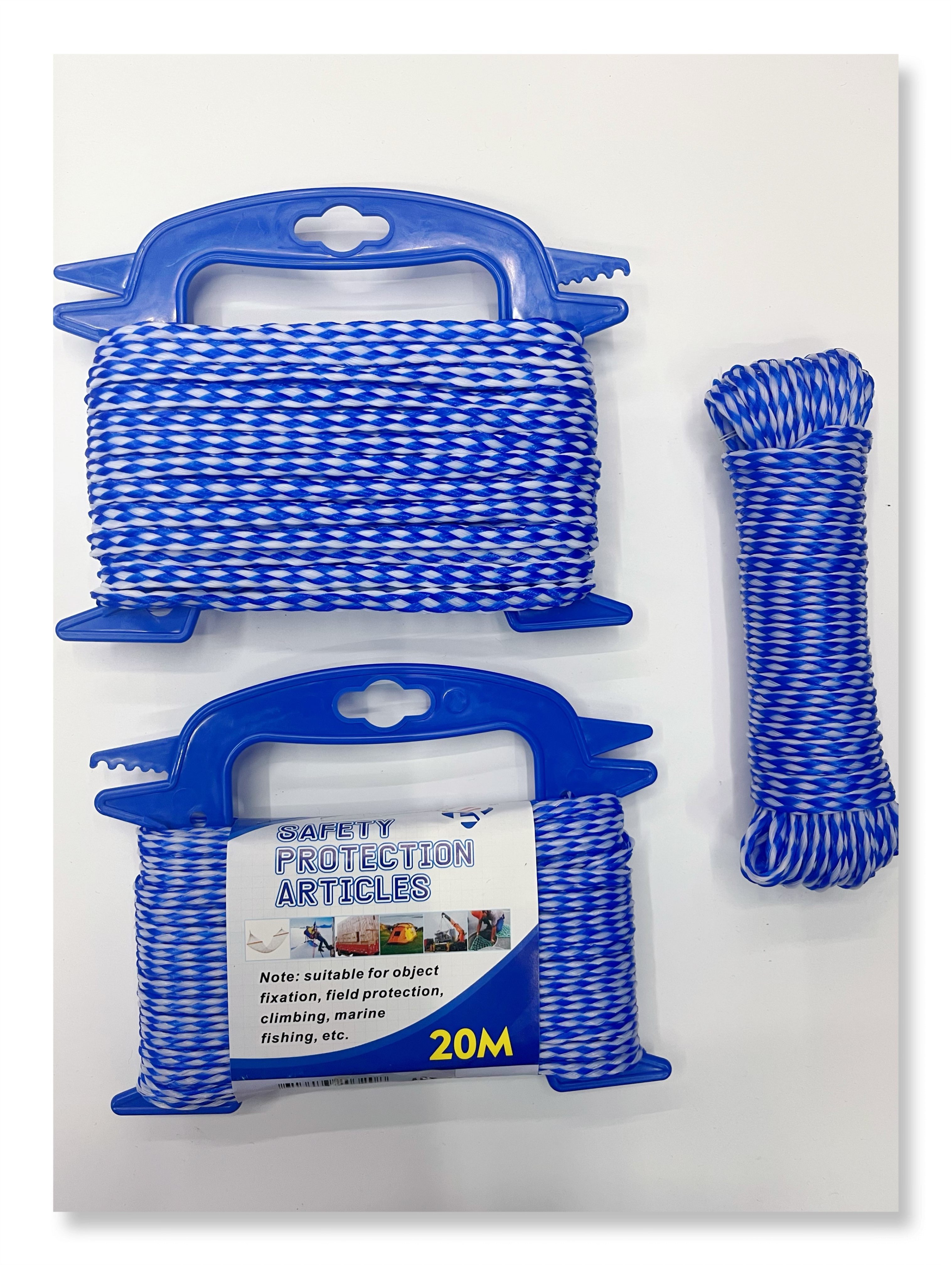 LR10MM*20M蓝白中空编织绳 户外捆绑绳 耐磨防晒帐篷绳 家用衣物晾晒、洗护晾衣绳 8股划水绳 厂家批发