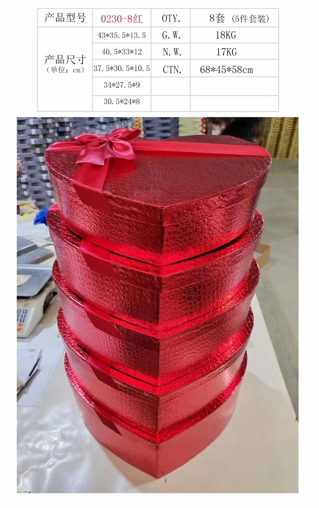 Special paper heart-shaped five-piece gift box, flower packaging box, Valentine's Day gift box Application Scenario
