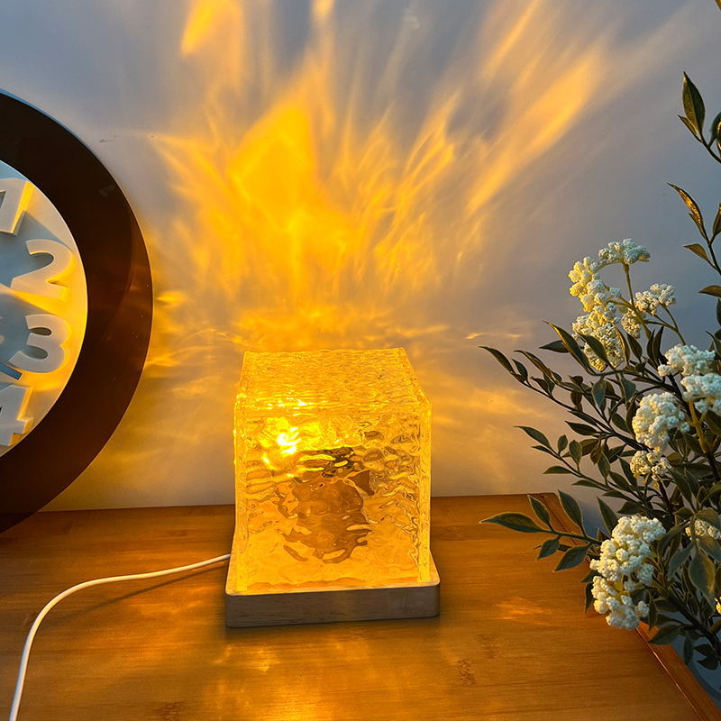 The popular square night light with a rotating atmosphere and water ripple creative decoration bedside table lamp is simple and romantic with crystal details Picture