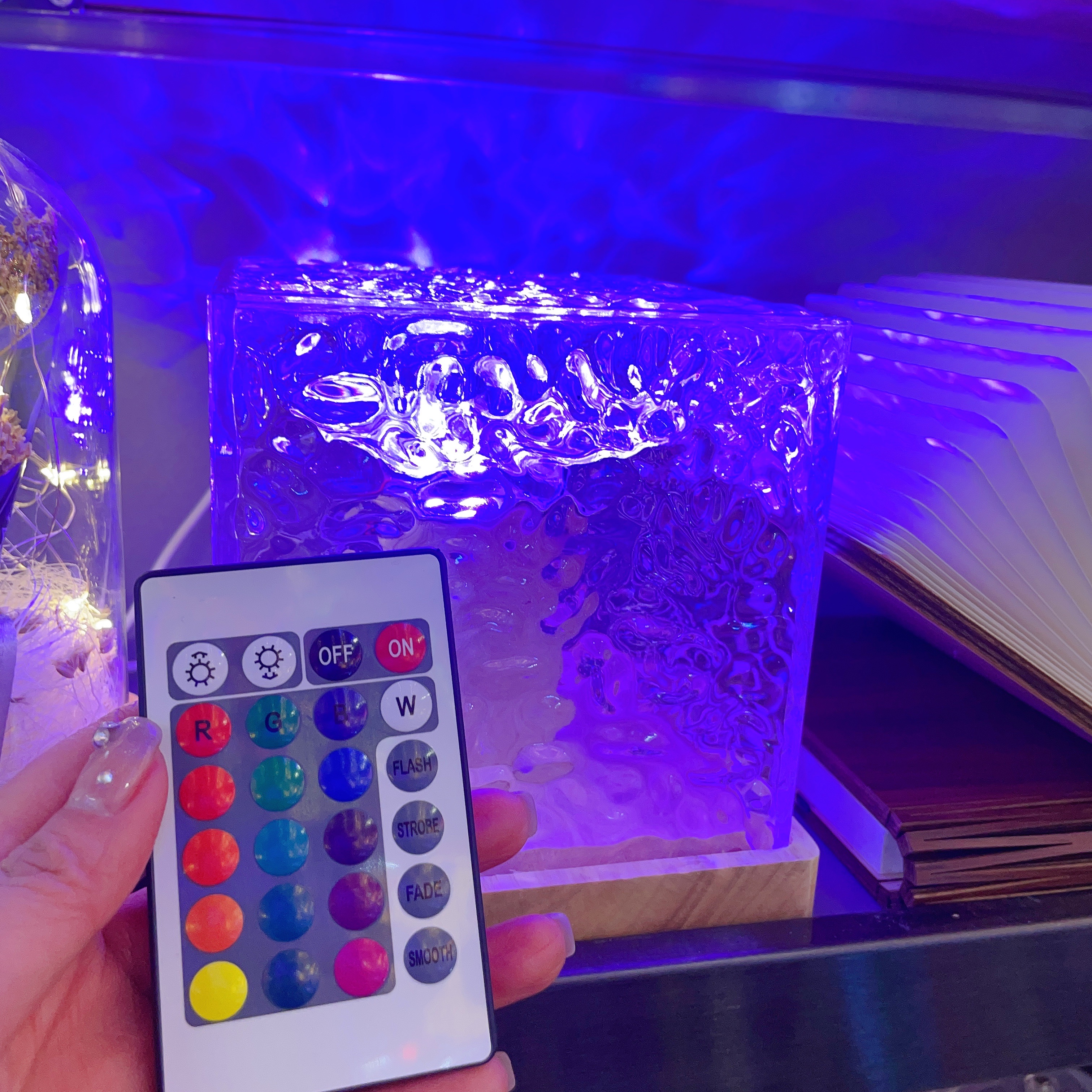 The popular square night light with a rotating atmosphere and water ripple creative decoration bedside table lamp is simple and romantic with crystal Application Scenario