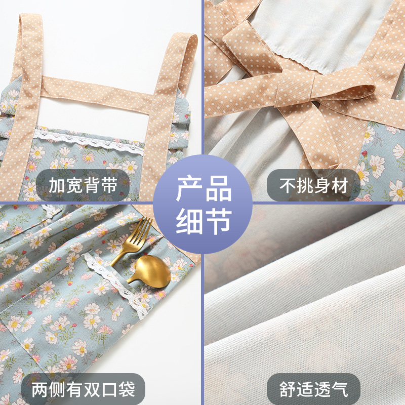 Women's summer waterproof household kitchen cooking canvas apron, catering work clothes, advertising apron, wholesale waistband details Picture