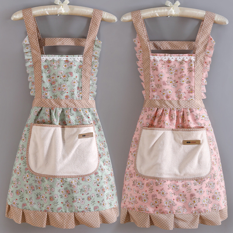 Canvas apron kitchenware, a new type of pure cotton women's cooking waistcoat that can be wiped at home, a popular princess details Picture