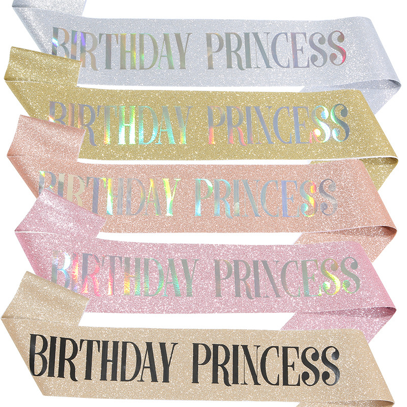 新款生日派对金葱肩带礼仪带 birthday princess公主腰带绶带批发 详情图1