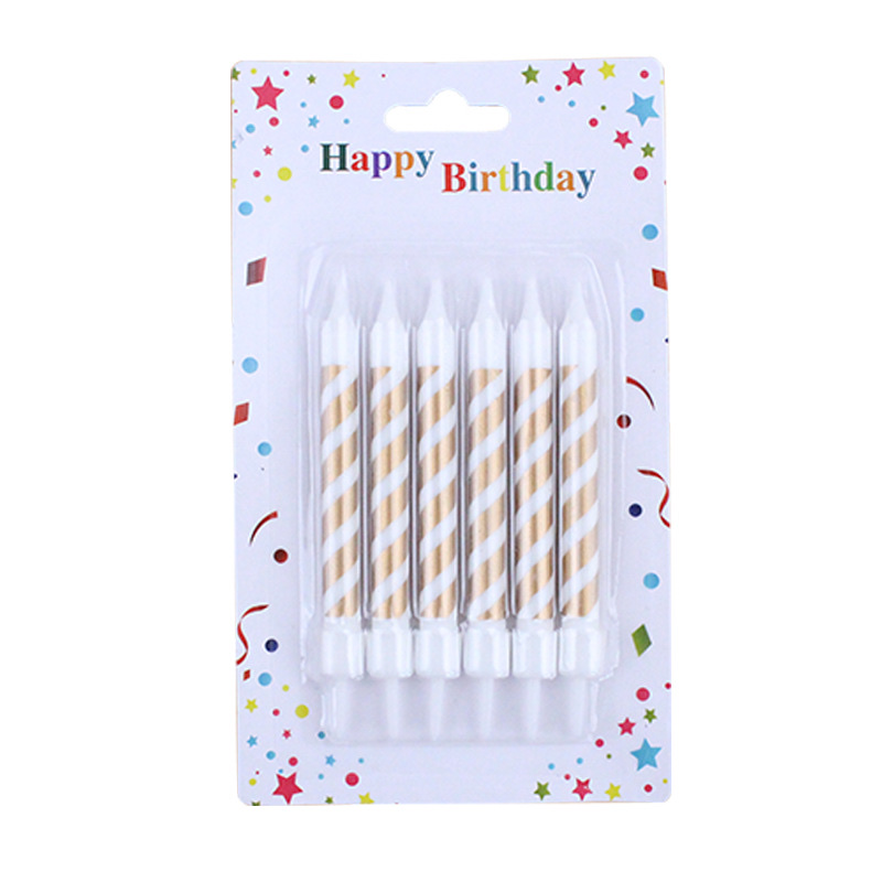 Nueva llegada ins viento oro plata blanco rayas onda puntas estrellas cumpleaños oro negro hornear pastel decoración fiesta velas Item Picture