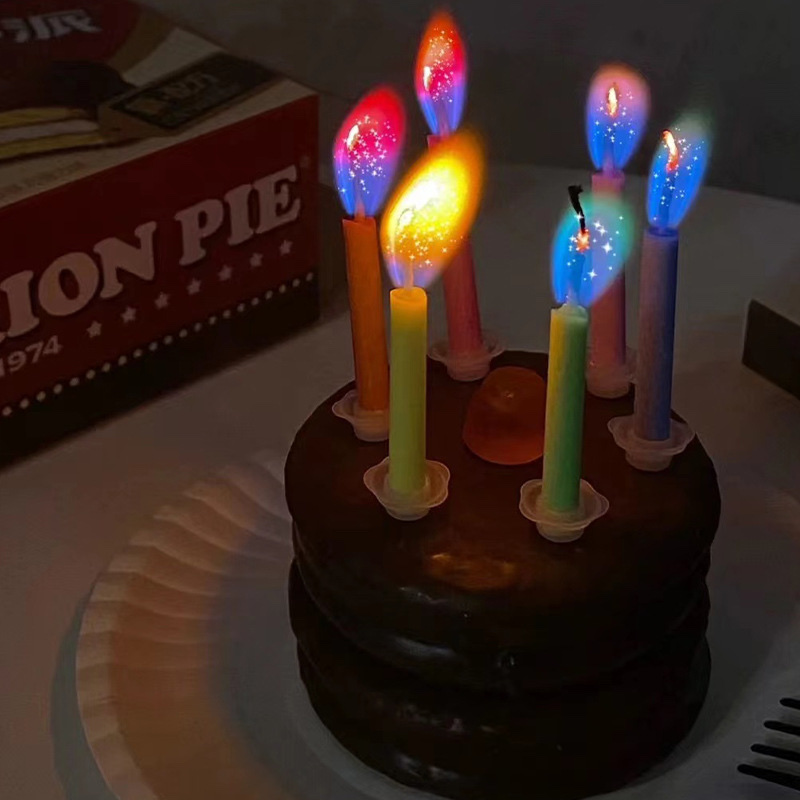生日彩色火焰蜡烛 ins韩国网红创意儿童烘焙蛋糕装饰派对插件道具 图