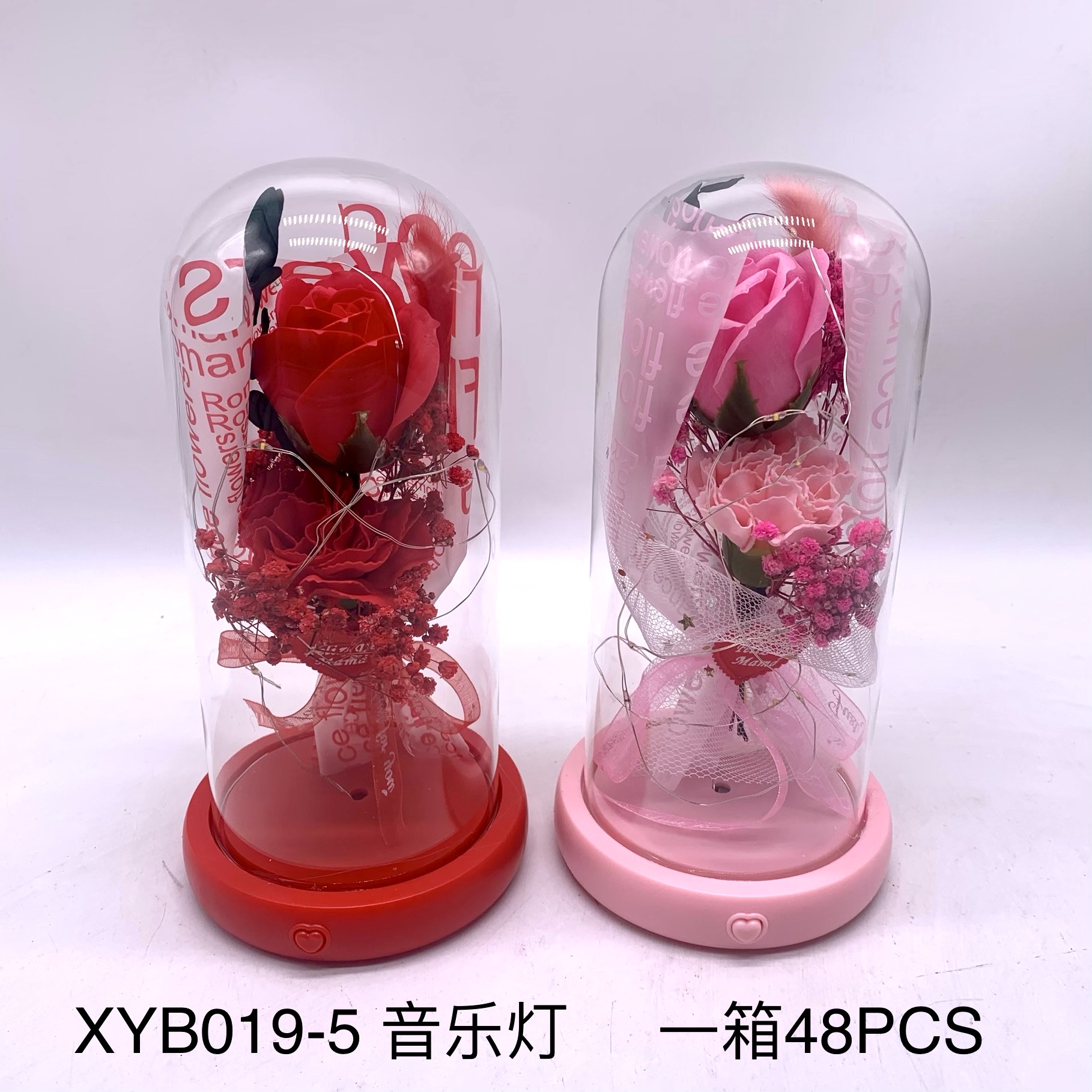西话母亲节玫瑰康乃馨音乐灯玻璃罩摆件 节日礼品