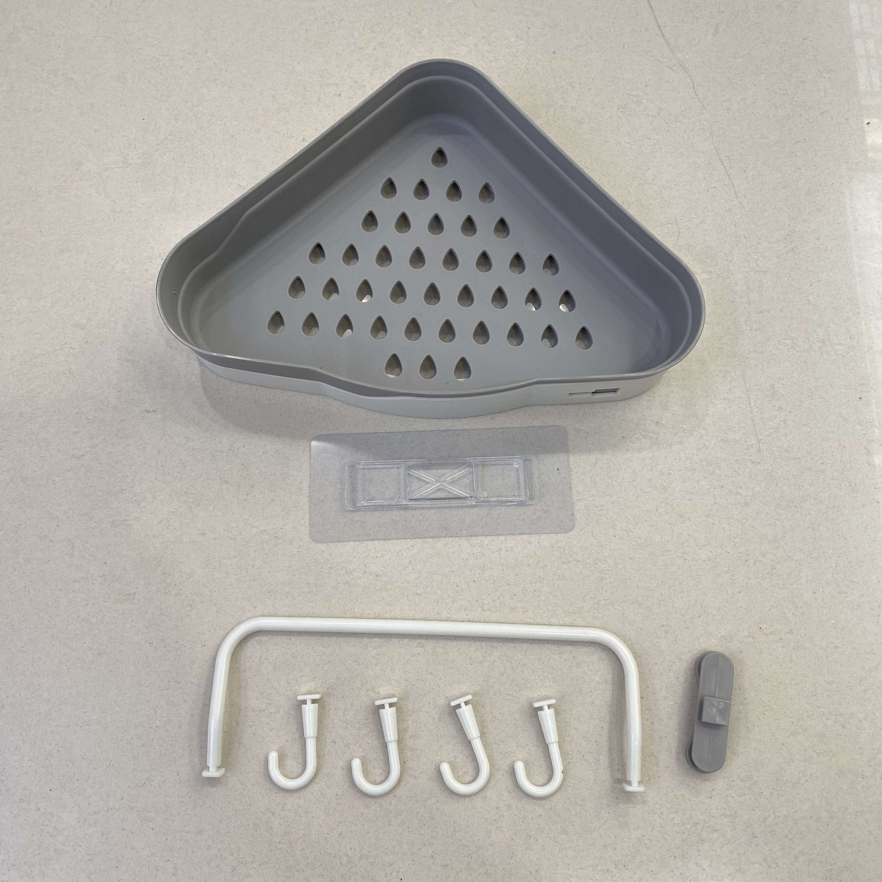 Triangular storage rack, kitchen and bathroom wall-mounted storage rack, complete range of products, hook rack, non-drilling storage rack Specification image