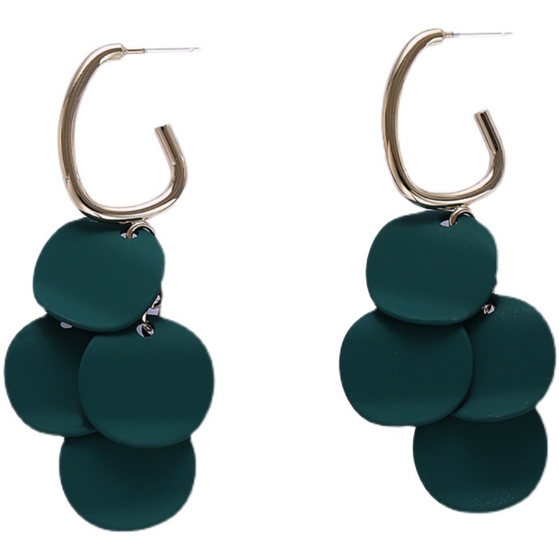 S925 Silver Needle, popular European and American green retro large earrings, niche design sense, fashionable and elegant earrings and earrings H995 Item Picture