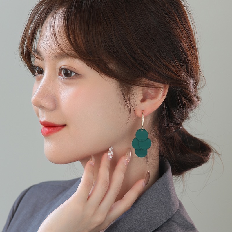 S925 Silver Needle, popular European and American green retro large earrings, niche design sense, fashionable and elegant earrings and earrings H995 Specification image