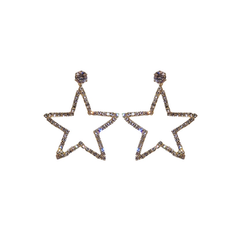 Five-pointed star ear clips, women's no-ear piercing earrings, internet-famous bestsellers, water diamond earrings, 2023 new style, pure silver stud earrings, summer Item Picture