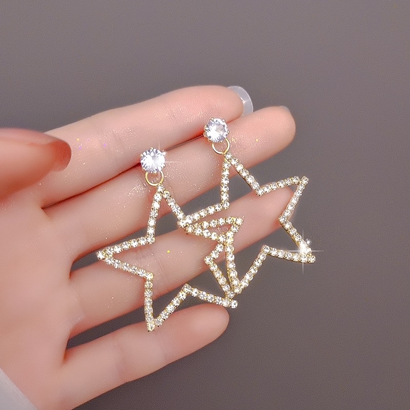 五角星耳夹女无耳洞耳饰网红爆款耳坠水钻耳环2023新款纯银耳钉夏