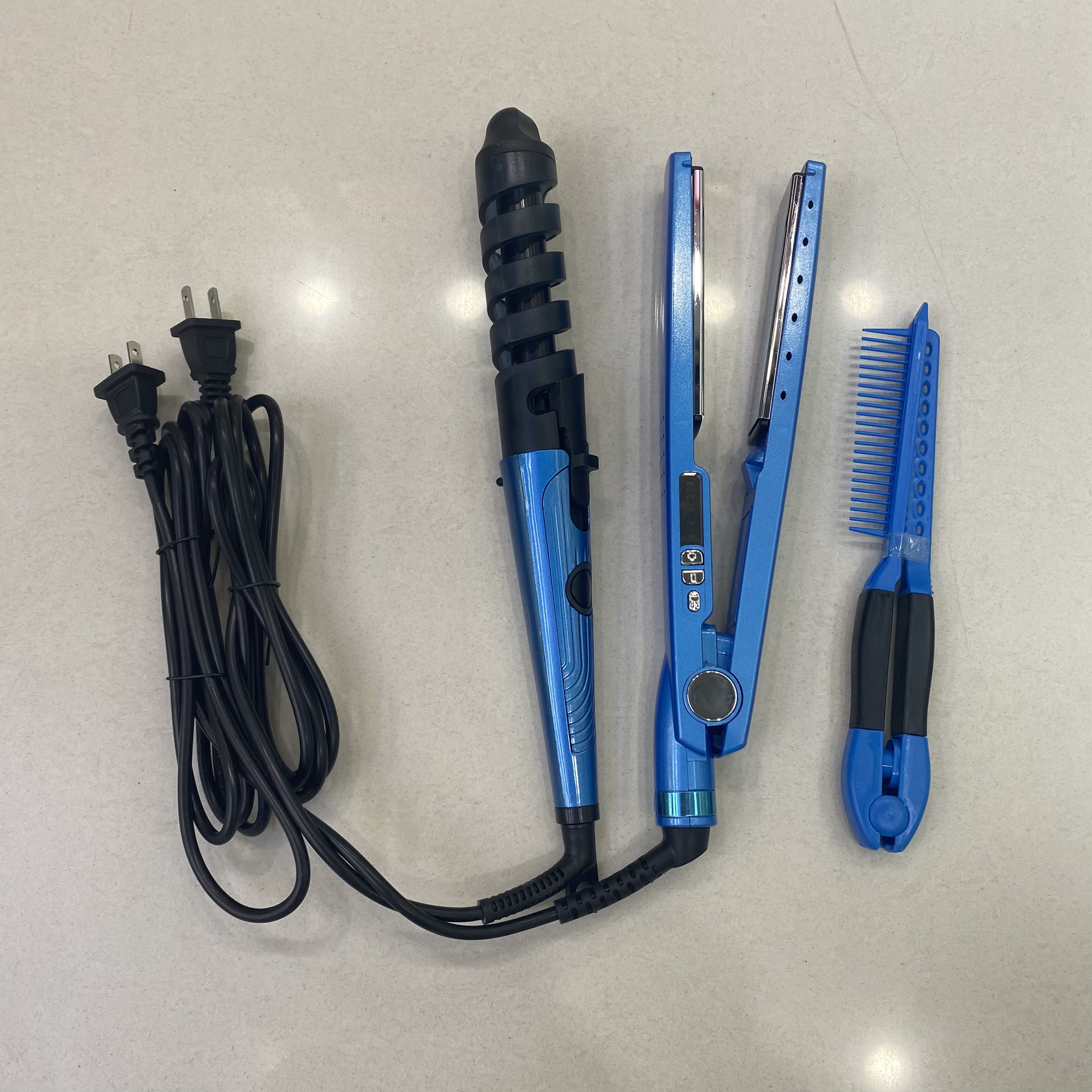 Conjunto de tres piezas straightener rizador de doble uso rizador azul nano titanio straighter clip perm clippers Application Scenario
