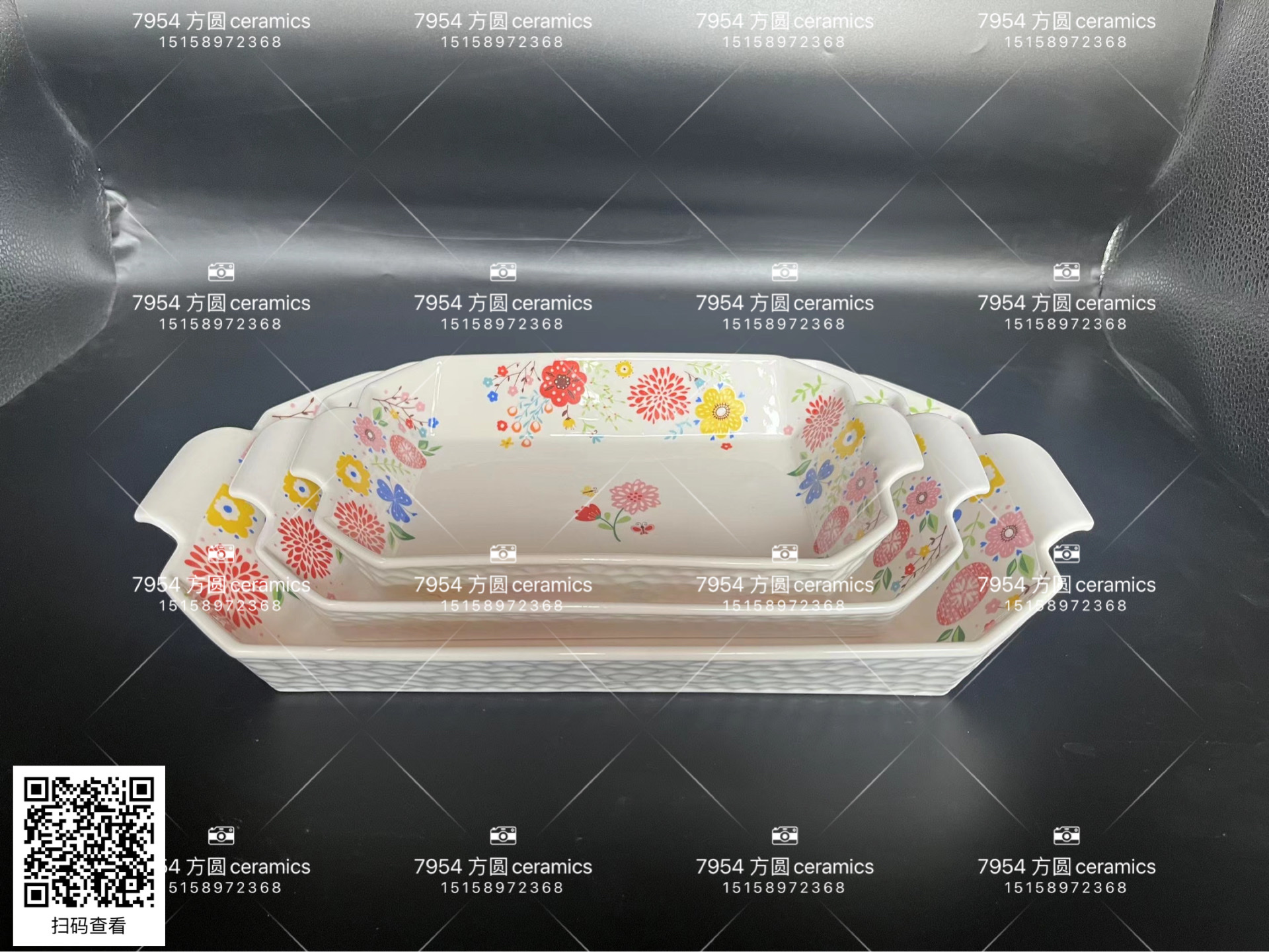 方圆陶瓷烤花小清新高温烤盘烤箱专用FY65825