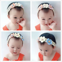 新款韩版儿童发带三色花朵发饰手工婴幼儿发带