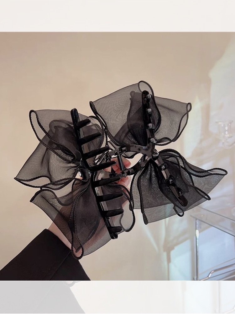 Silk and gauze bow clip, a large shark clip at the back of the princess's head, a hair bun, a hair clip headwear, a fairy-like girl Item Picture