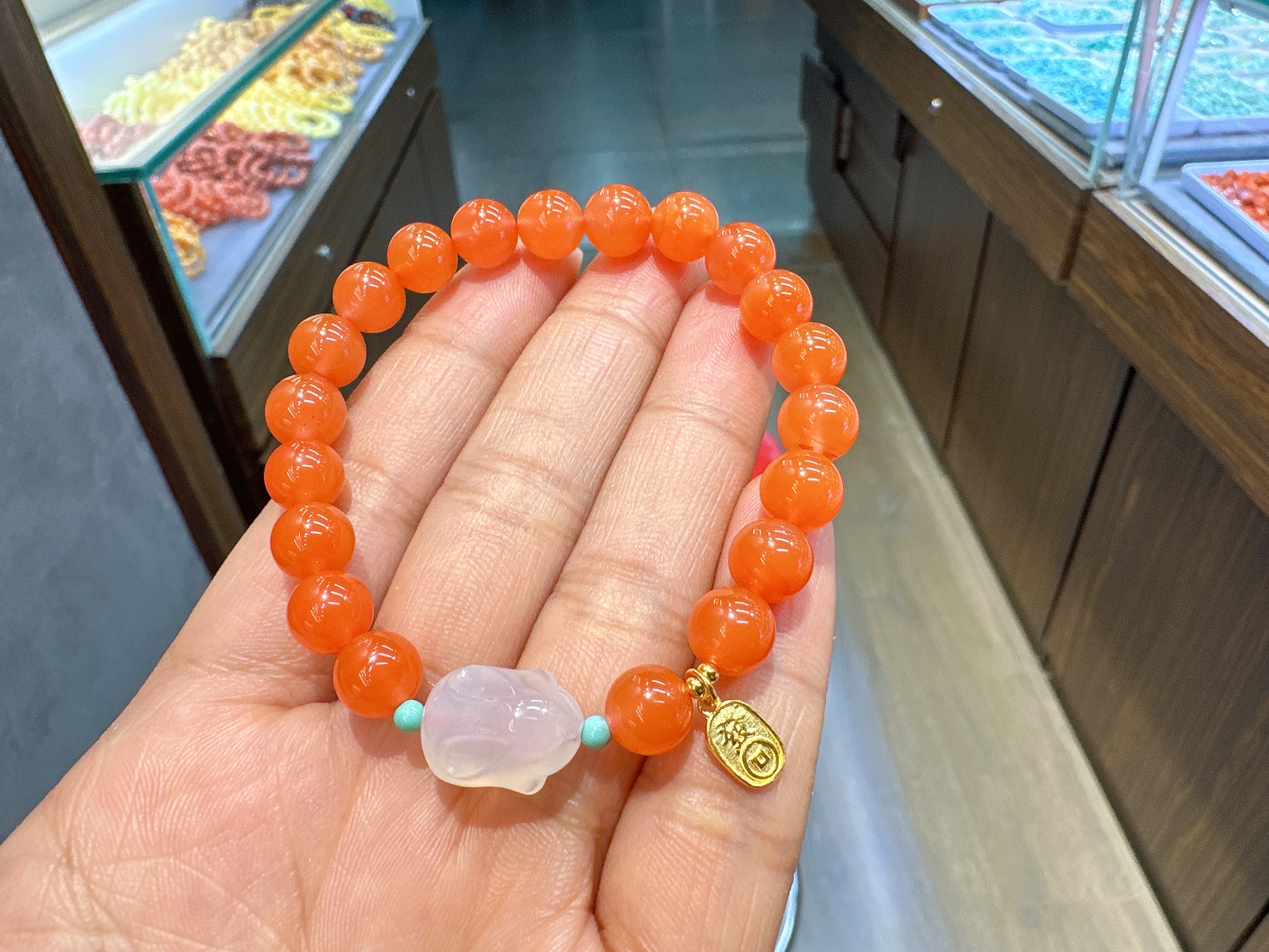 南红手串/川料南红/南红手链白底实物图