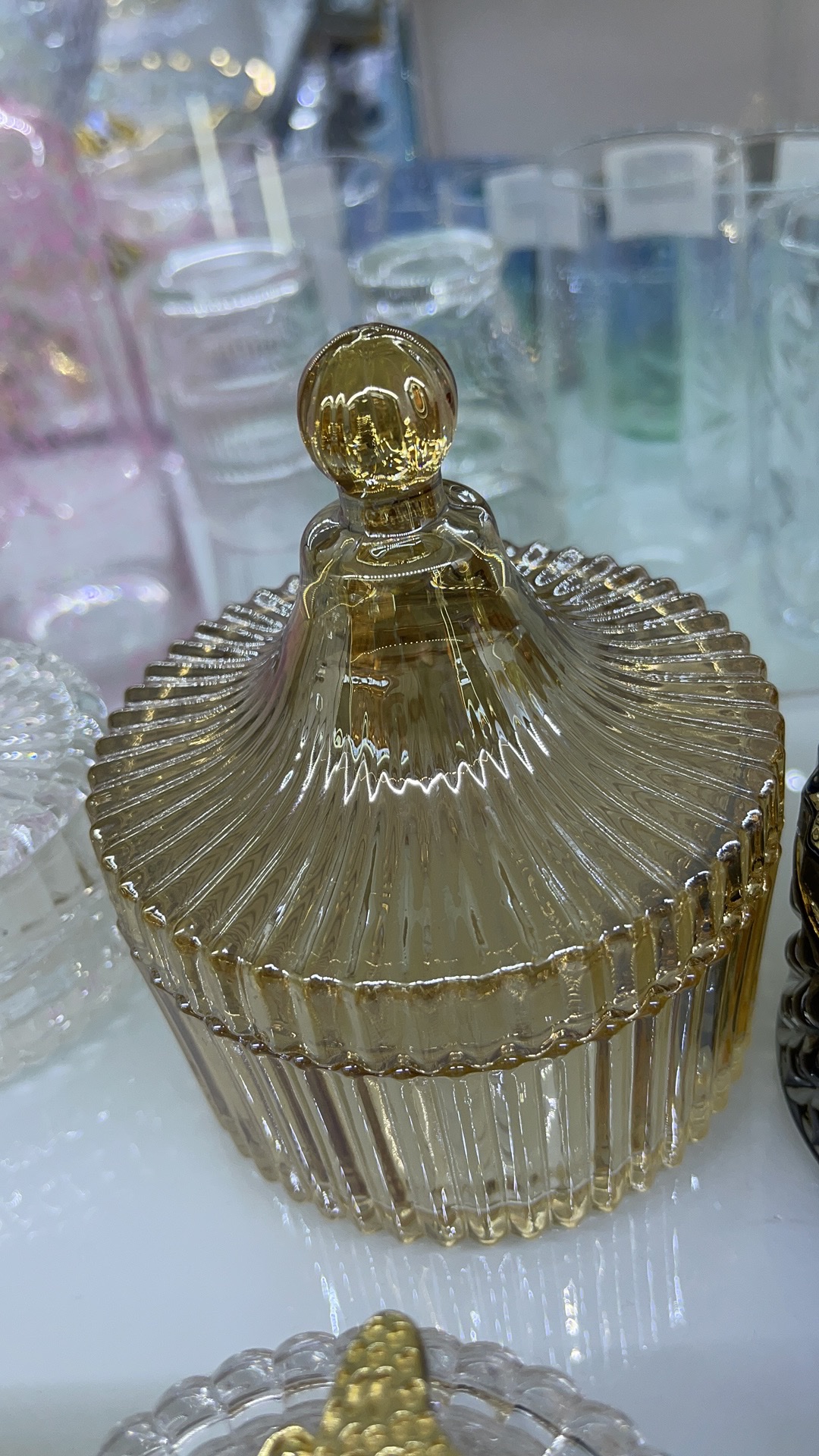 高端家用玻璃饰品盒糖缸香薰缸琥珀色家用礼品送人高端大气荣山玻璃002