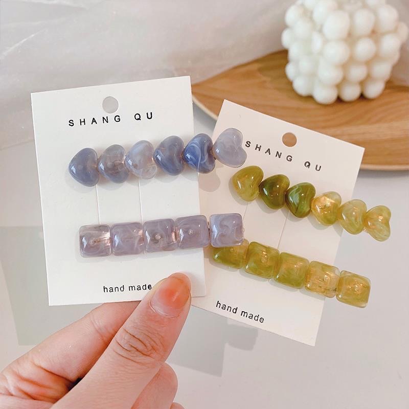 Heart-shaped one-line hair clip, top clip, female Internet celebrity acetate side hair clip, Internet celebrity bangs clip, duckbill clip, trendy details Picture