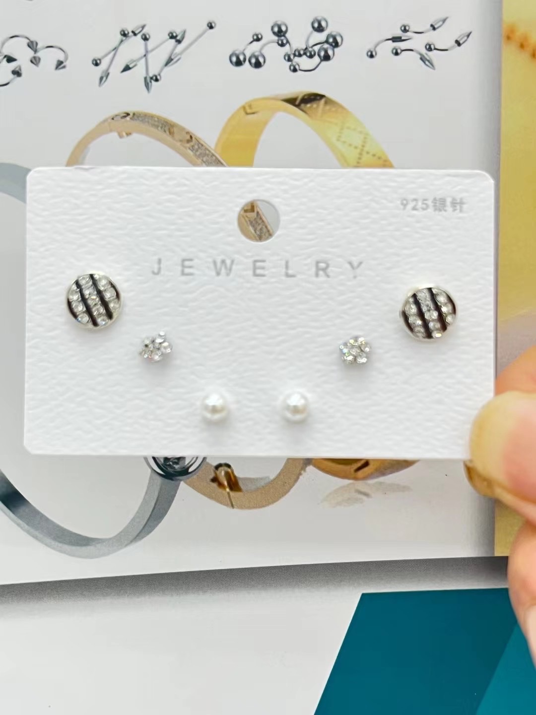 Three-pair trendy stud accessories, New European fashion accessories, New European fashion accessories, New European fashion accessories, New European fashion accessories