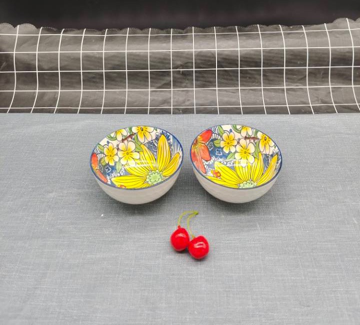 Japanese-style floral ceramic tableware, household personalized and creative rice bowls, vegetable plates, noodle bowls, baking trays, internet-famous bowl and plate sets Specification image