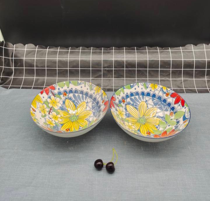 Japanese-style floral ceramic tableware, household personalized and creative rice bowls, vegetable plates, noodle bowls, baking trays, internet-famous bowl and plate sets