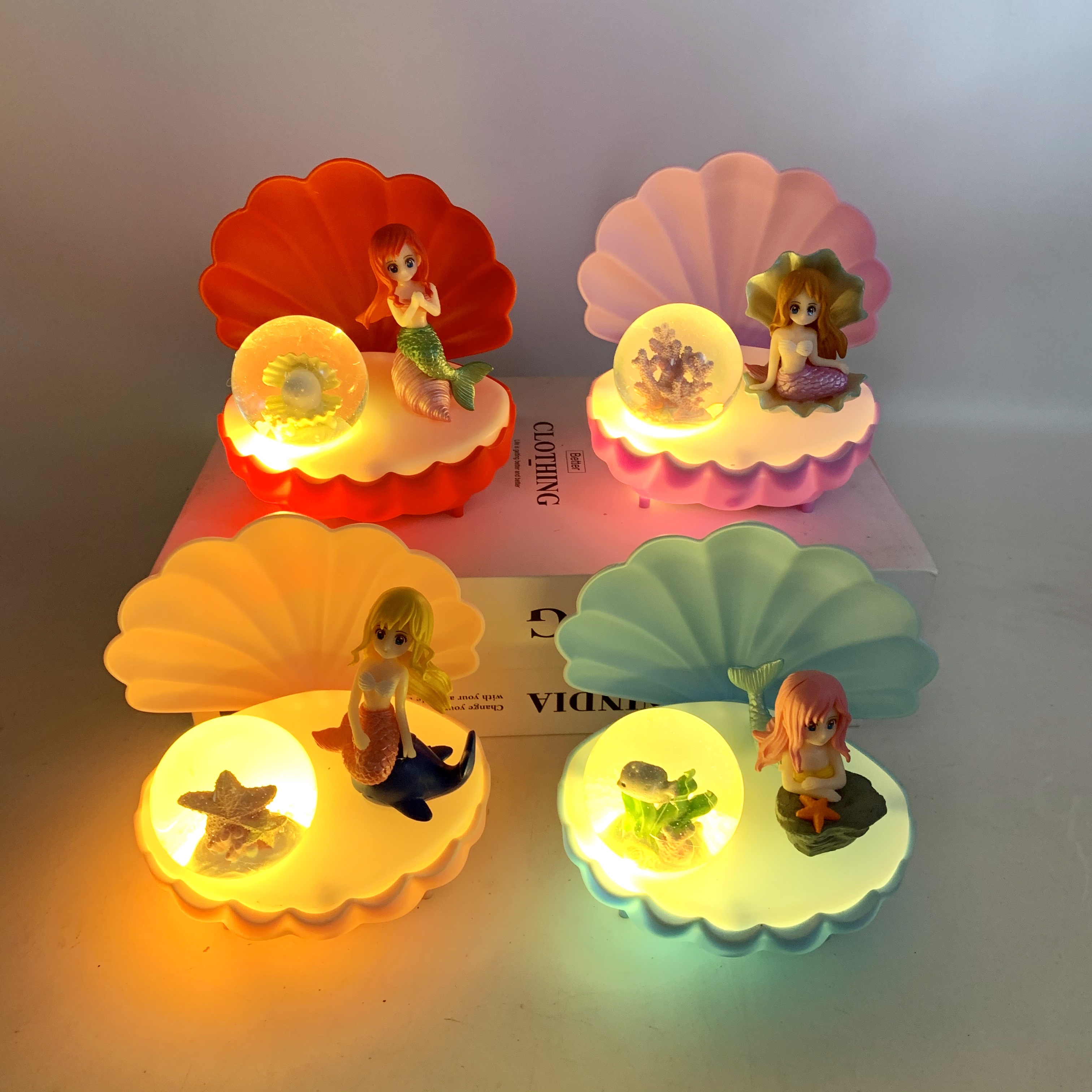 网红款海洋系列水晶球灯 美人鱼贝売音乐灯摆件细节图