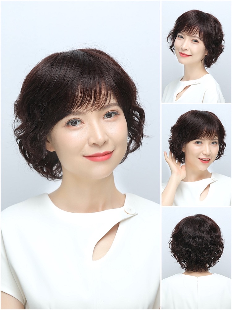 Fashionable real hair wigs for middle-aged and elderly people