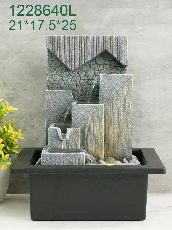 Water flow decoration, water wheel LED, gurgling water with a long history, home decoration, gift, resin atomized bonsai details Picture