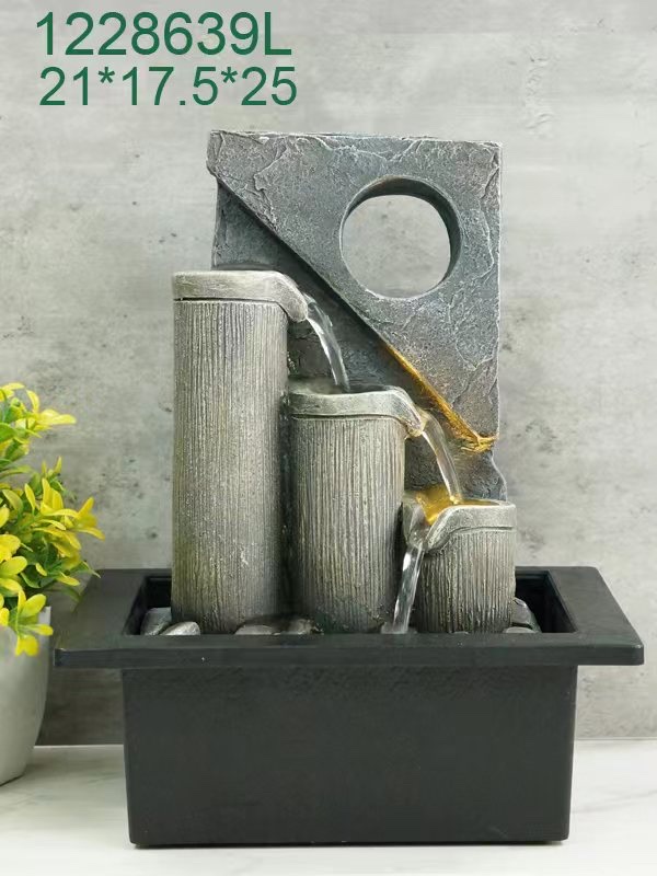 Water flow decoration, water wheel LED, gurgling water with a long history, home decoration, gift, resin atomized bonsai