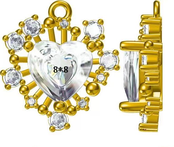 心形耳针吊坠，铜镶锆石微镶手镶