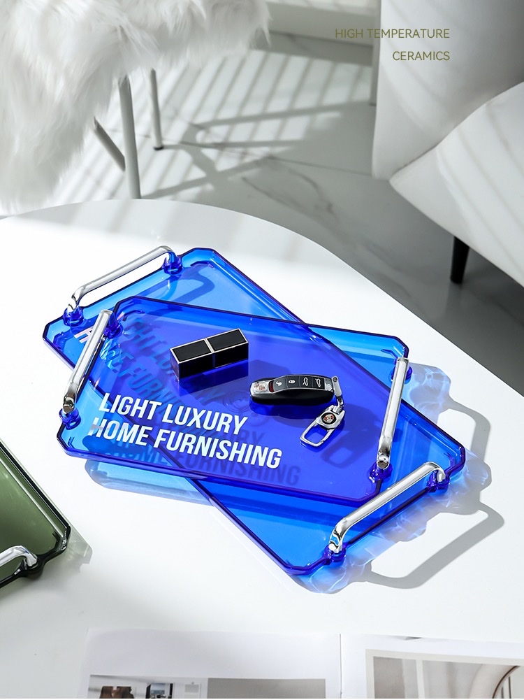 High-end style ins plastic rectangular tray, household water cup, tea cup, tea tray, dinner plate, storage plate, commercial decoration Application Scenario
