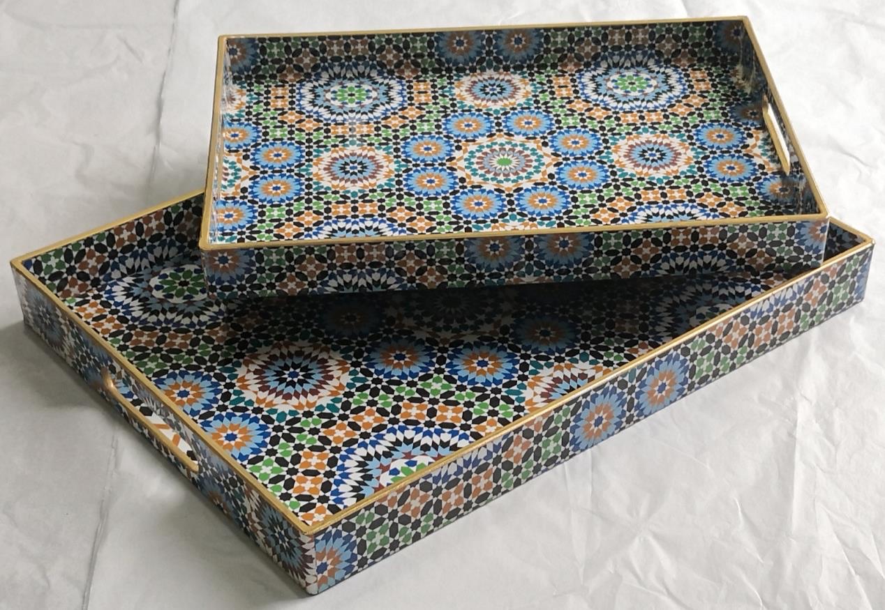 波西米亚地中海欧式复古实木茶盘木质托盘收纳装饰盒咖啡精致桌面