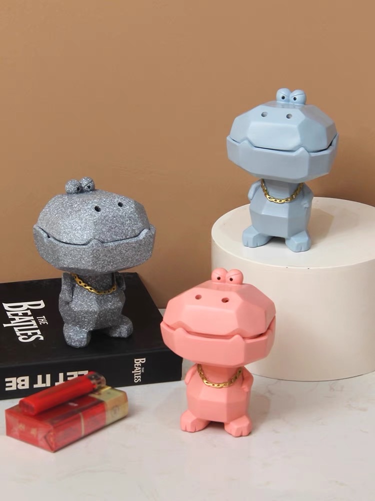 鳄鱼可爱烟灰缸个性创意潮流带盖摆件家用客厅办公室时尚烟缸防风