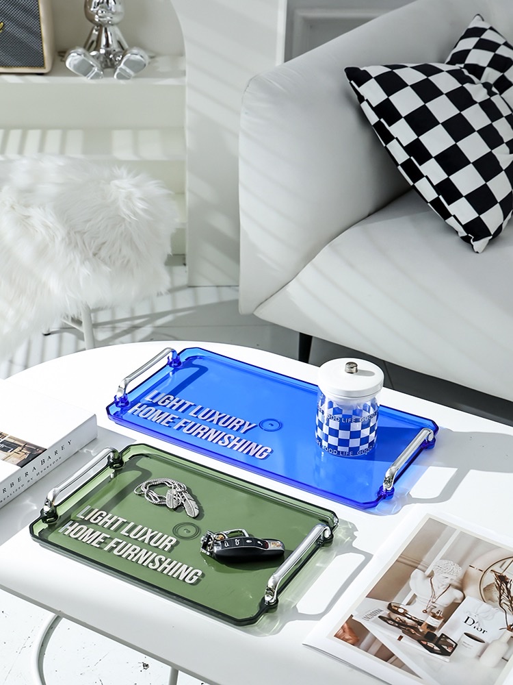 High-end style ins plastic rectangular tray, household water cup, tea cup, tea tray, dinner plate, storage plate, commercial decoration Specification image