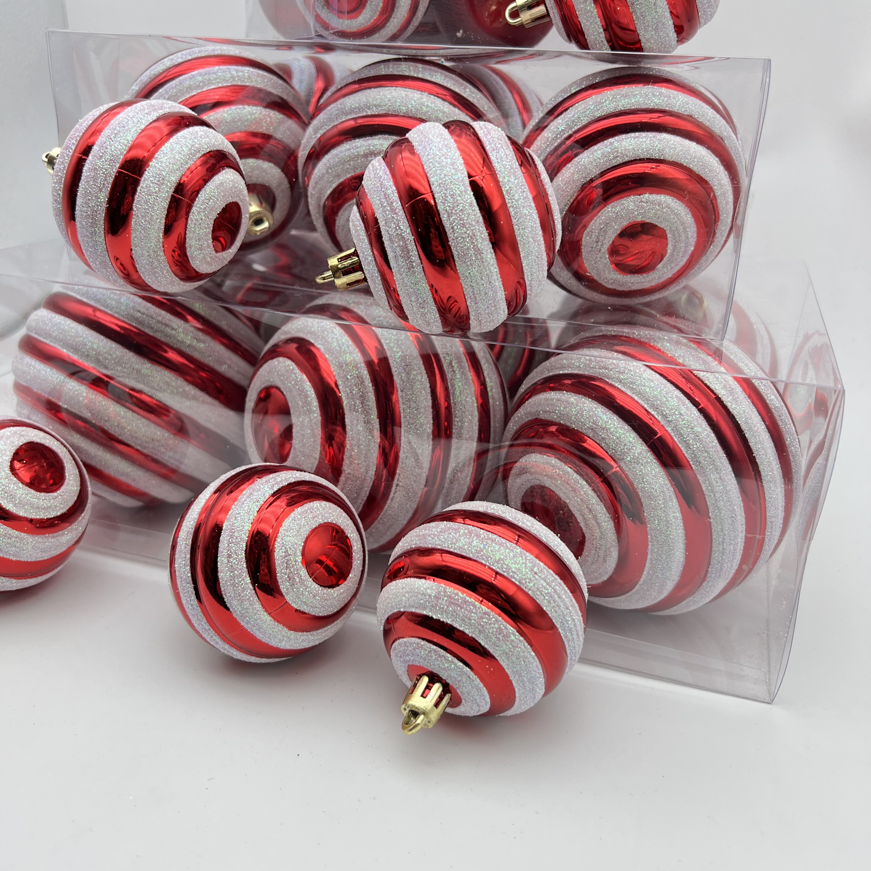 磊人圣诞 圣诞节装饰 6/8/10cm圣诞球 异形球彩绘 红色横纹球