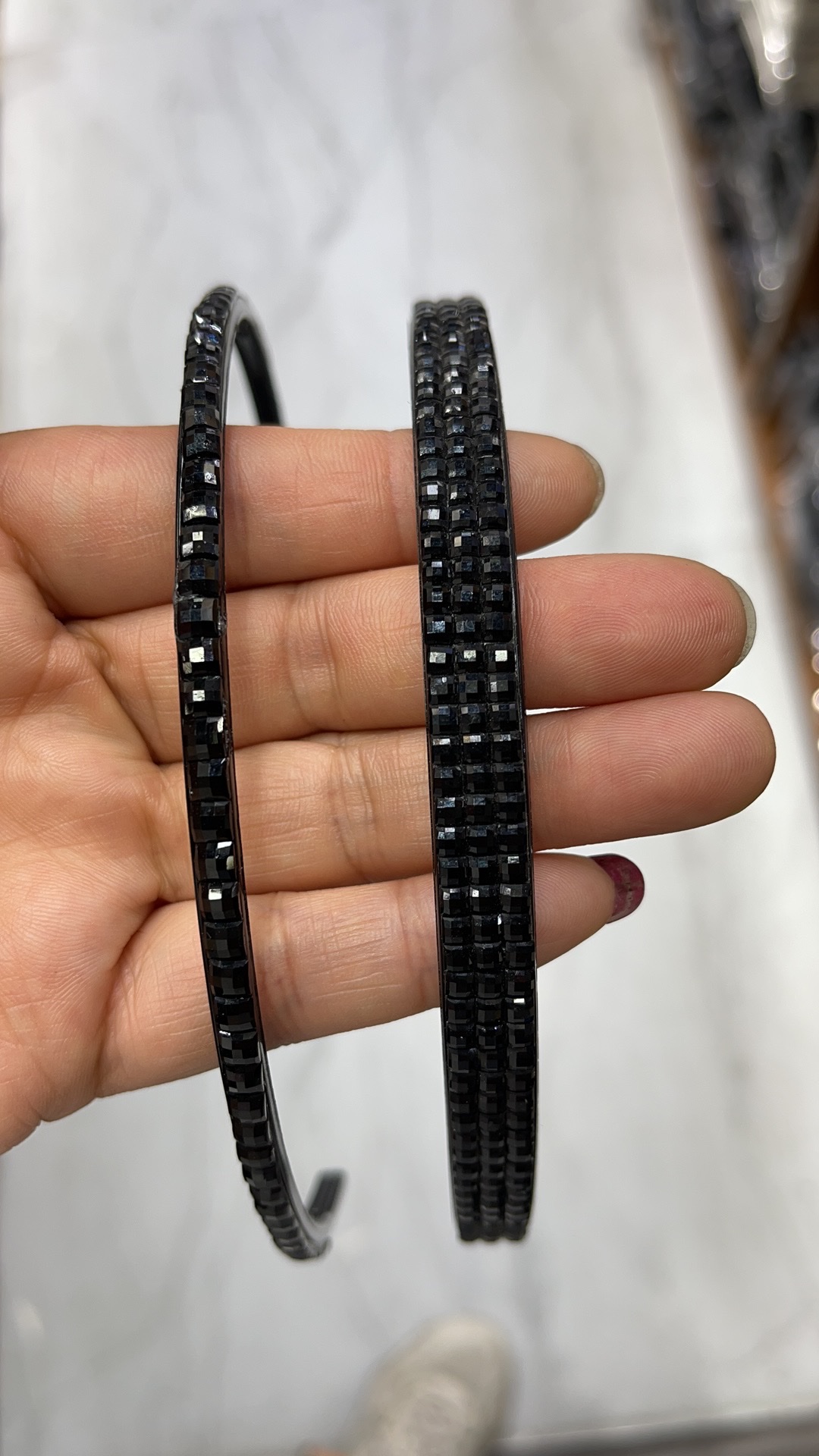 One row, two rows, three rows of exquisite black glass zircon headbands