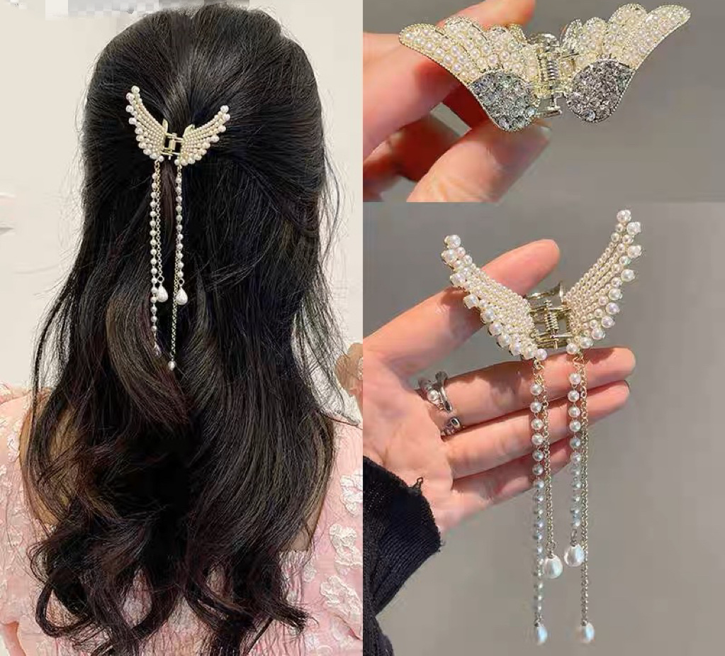 Butterfly pearl tassel creative hair claw accessory for the back of the head