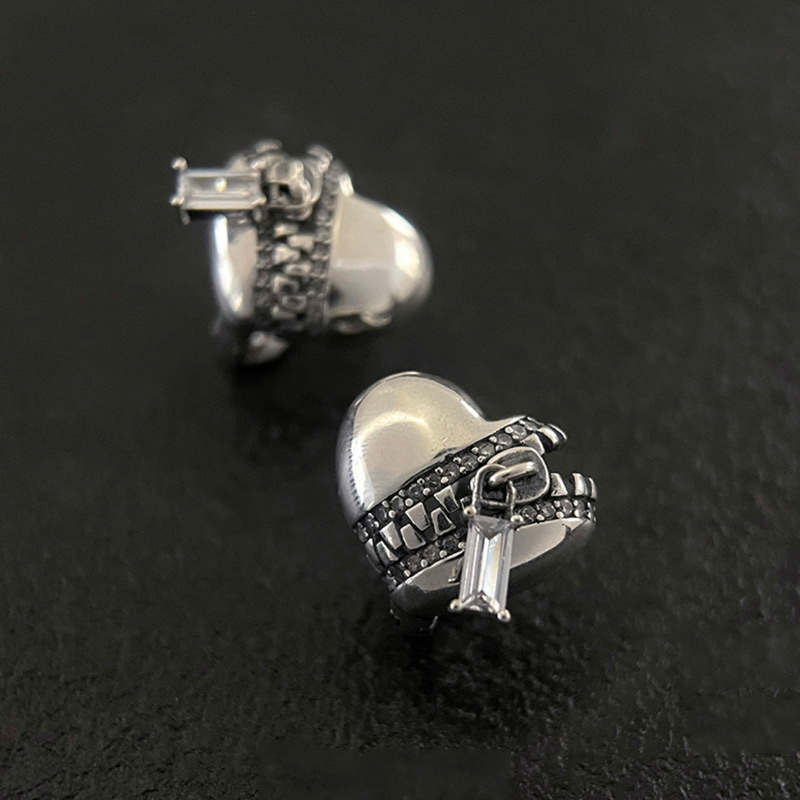 拉链头爱心闪钻耳环女耳扣ins风简约设计时尚高级个性百搭耳饰品