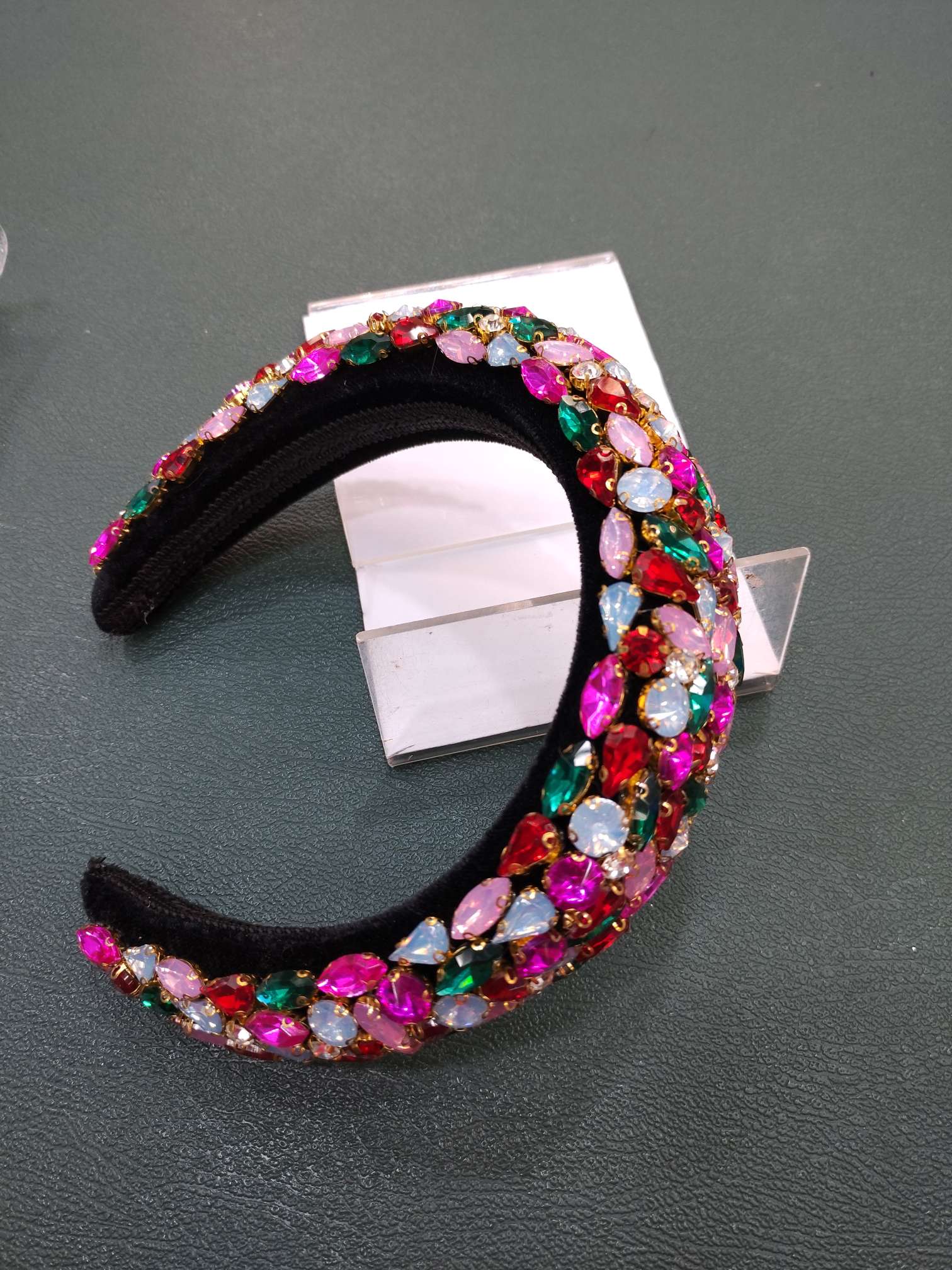 新款发箍彩色水钻头扣加宽加厚海绵发卡重工头箍高档手工首饰工厂卖家批发零售饰品详情图3