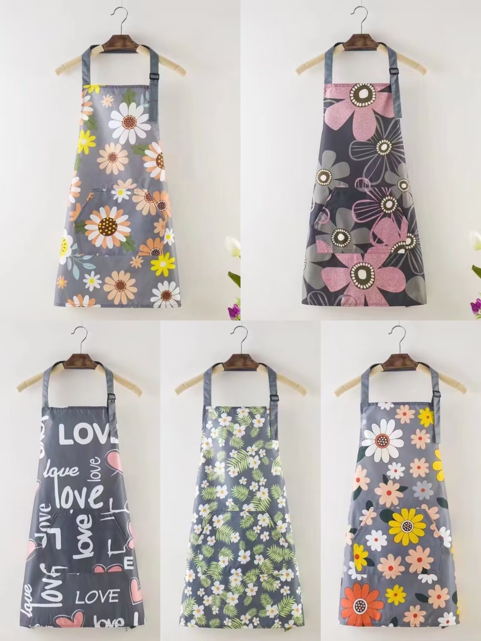 Waterproof apron with printed patterns, Japanese-style household kitchen, oil-proof and dirt-proof, cute Korean-style fashionable female adult wearing a waistband when cooking detail image 6