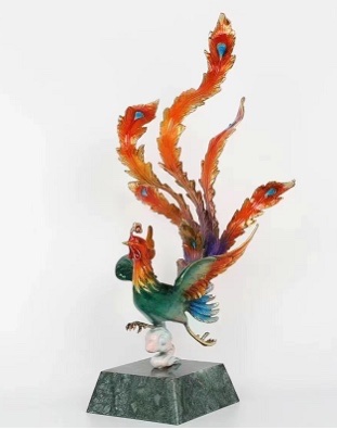 Marble base metal phoenix handicraft display piece