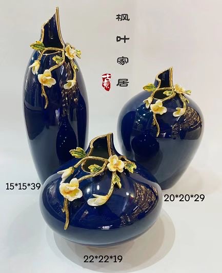 Enamel three-piece ceramic vase art display piece